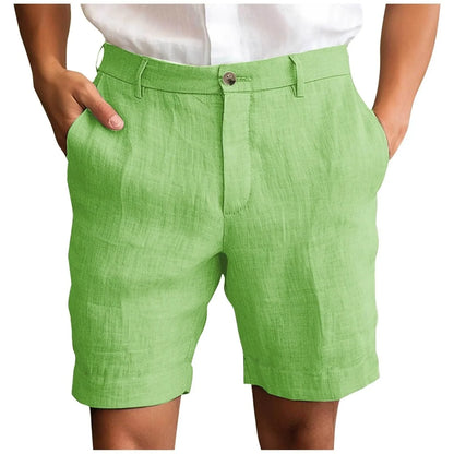2025 Summer Cotton Linen Shorts for Men Solid Casual Button Pocket Beach Shorts Men's Comfortable Simple Vacation Leiture Pants