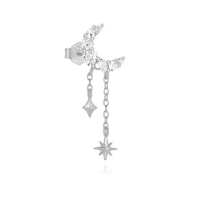 1PC 925 Sterling Silver Horse Eye Chain Tassel Zircon Drop Earrings For Women Ins Minimalism Geometric Earrings Gift