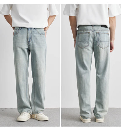 Calça Jeans Reta Verão 2025 Nova Fina Retrô Solta Casual Moda Calças Largas Calça Reta Jeans Tamanho Grande 25-36