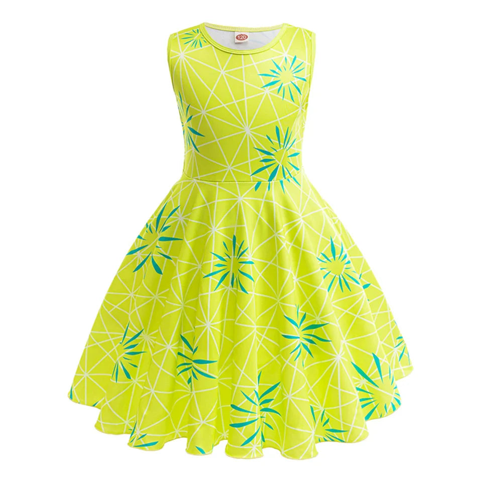 Girl Joy Inside Cosplay Out Dress Children Birthday Gift Kid Carnival Theme Party Vestido Cartoon Outfit Print Role Play Apparel