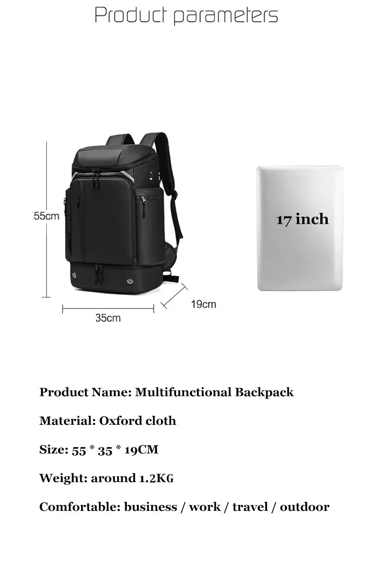 Men travel backpack large capacity trekking Backpack Business 17 Inch Laptop Backpack 50L Hiking fashion Backpack With shoe bag