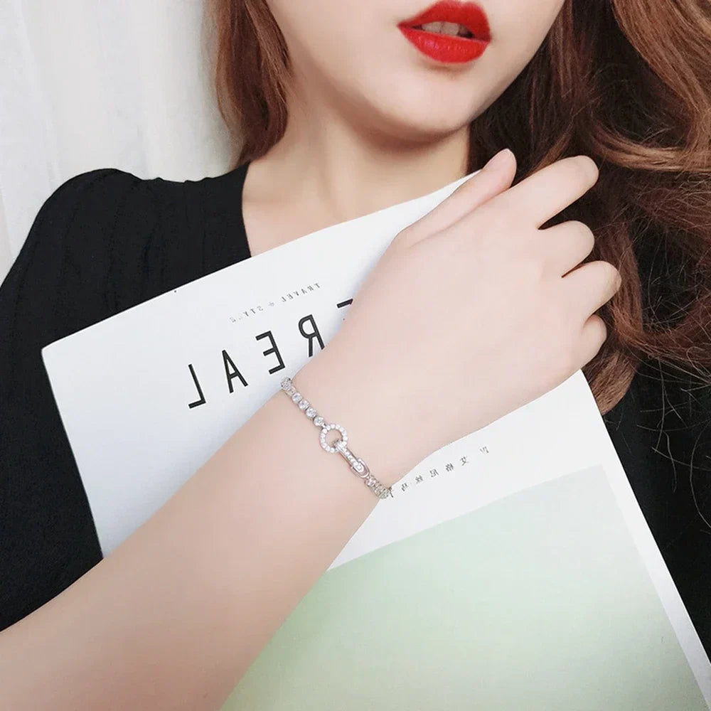 100% 925 Sterling Silver Create Moissanite Party Fashion Women's Chain Bracelet Boutique Jewelry Wedding Ring