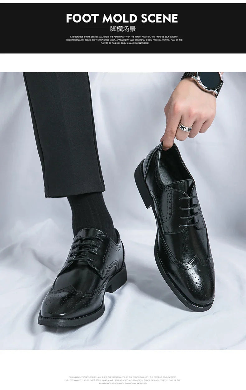 High Quality Height Increase Oxford Dress Shoes Men Genuine Cow Leather Suit Shoes Lift Brogues Wedding Formal Elevator Shoes