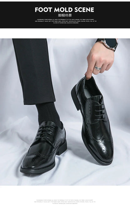 High Quality Height Increase Oxford Dress Shoes Men Genuine Cow Leather Suit Shoes Lift Brogues Wedding Formal Elevator Shoes