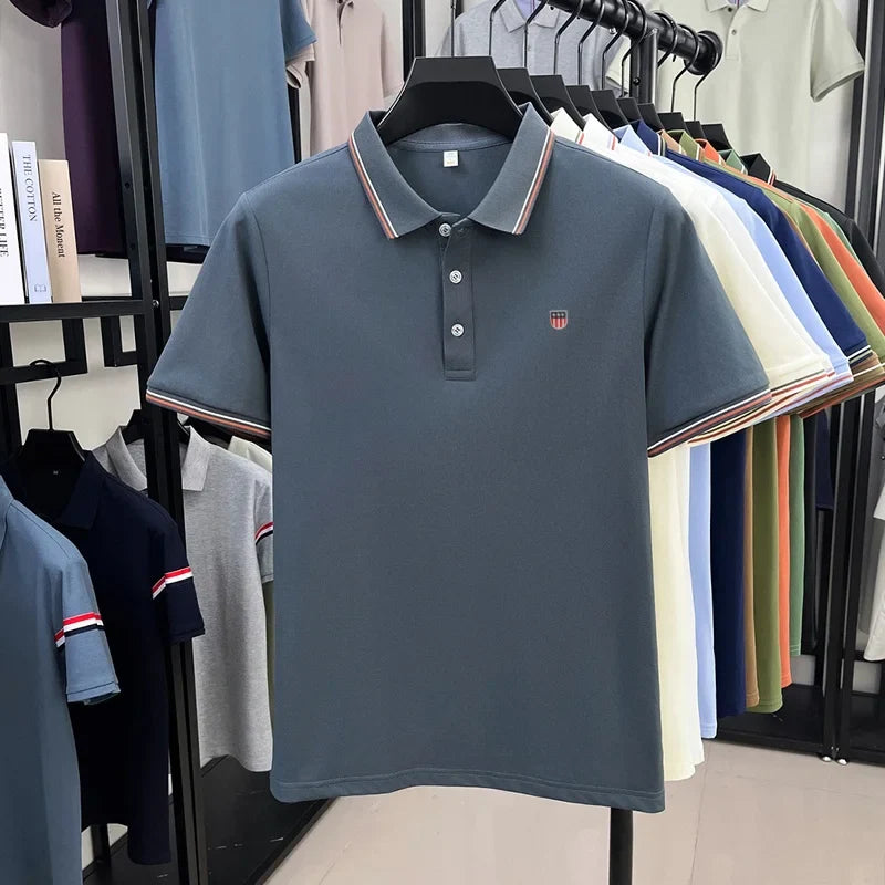 Luxury men's classic brand embroidered best-selling striped polo shirt summer new comfortable best-selling breathable short top