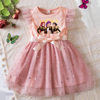 Rumi Girls Sequin Tutu Dress with Bow Flutter Sleeves Summer Princess Party Outfit for Toddler Kids 2-6 Years
