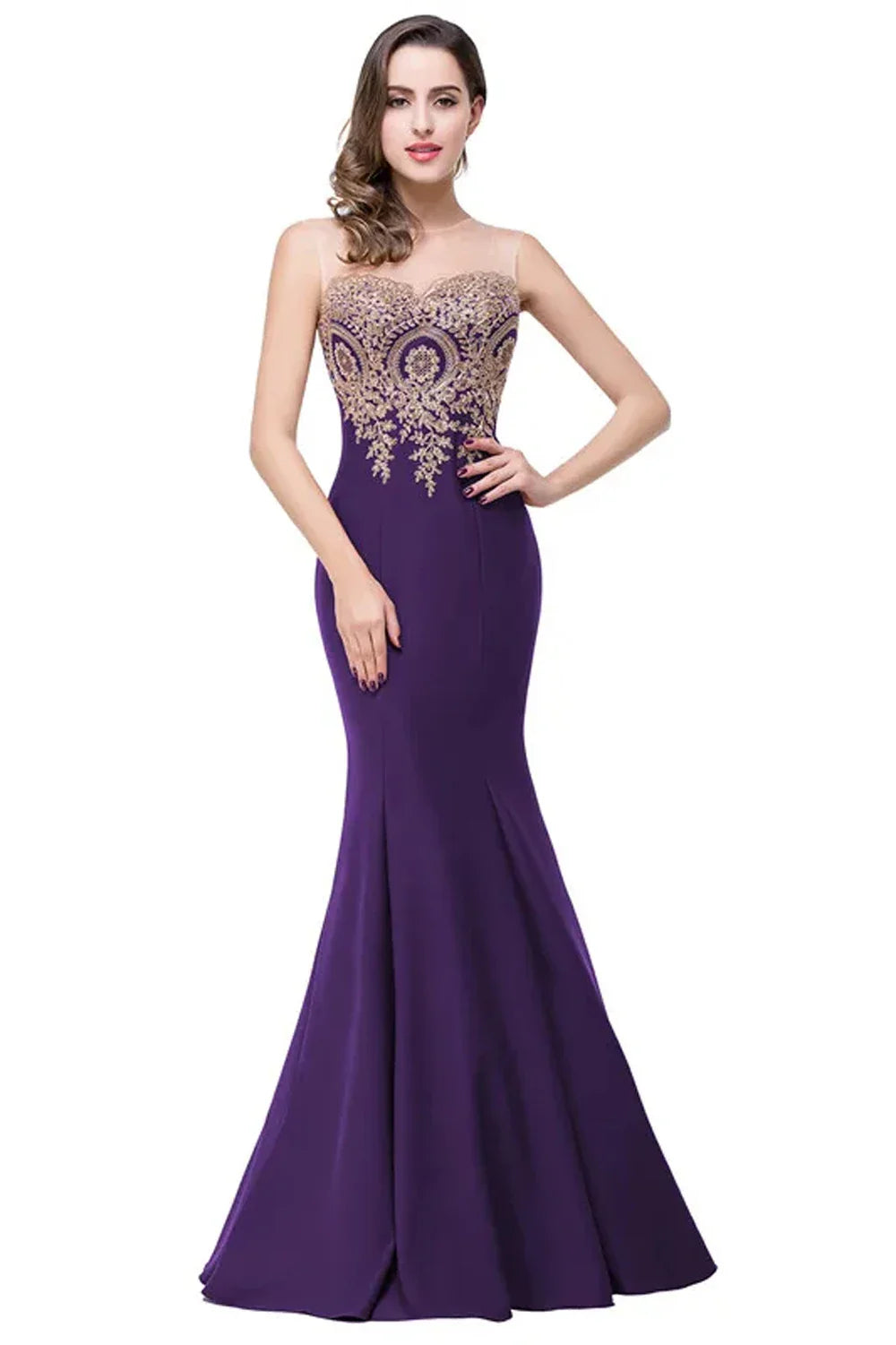 Elegant Mermaid Evening Dress Women Sweetheart Illusion Golden Appliques Lace Wedding Party Prom Gown Robe de Soiree