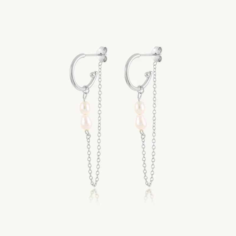 925 Sterling Silver Long Chain Tassel Baroque Irregular Pearl Dangle Earrings for Women C Shape Earrings Jewelry Pendientes
