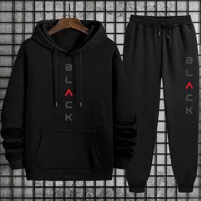 2025 New Arrival Men's Tracksuit Black Letter Print Sweatshirt + Pants Urban Causal Fashion Sportswear Fall/winter Sports Suit
