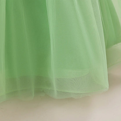 Summer Flower Embroidery Party Bridesmaid Girls Dresses Elegant Tulle Birthday Princess Dress Girls Bow Wedding Prom Kids Clothe