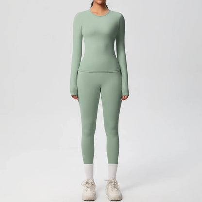 2 PCS Sportswear Yoga Set Gym Clothes Yoga Suits For Women Fitness Set Tracksuits Sports Long Sleeve Crop Top Gym Leggings