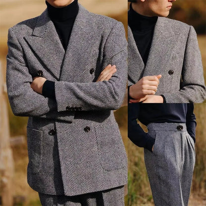 Conjunto Masculino de Terno 2 Peças Primavera Outono Blazer Calças Elásticas Casual de Negócios Casamento Festa Formatura Jantar Trabalho Viagem Banquete