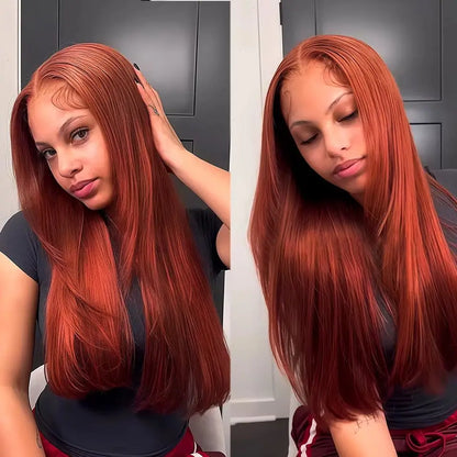 Reddish Brown Straight 13x4 HD Lace Front Human Hair Wigs Brazilian Remy Pre Plucked 30 inch Colored Lace Frontal Wig for Women