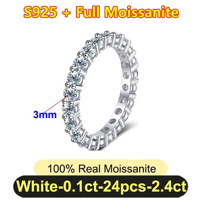 Pretty 1.5mm-5mm Full Moissanite Row Rings for Women S925 Silver Sparkling D color VVS1 Moissanite Diamond Women's Rings Gift