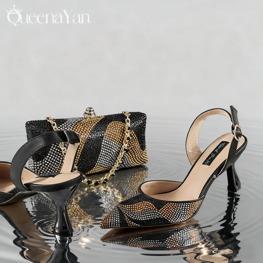 Festive Elegance Spot Goods Dazzling Heels and Chic Long Bag Clutch Perfect Combination Of Shoes And Bag for Special Occasions