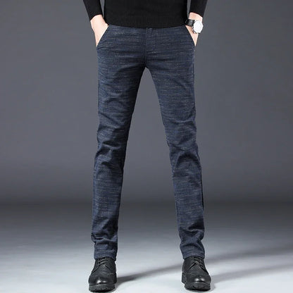 Spring Autumn New Men's Plaid Pants Black Blue Business Casual Formal Fashion Korean Classic Male Clothes Straight Trousers