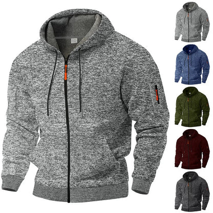 Heavy fleece men's jacket winter retro tooling pocket hooded zipper sports sweater men
