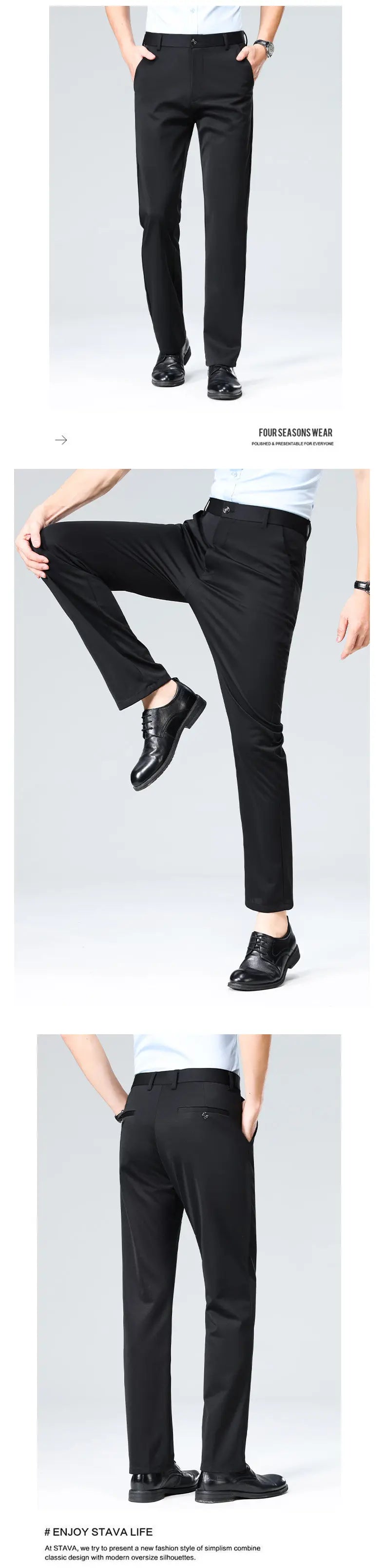 Men's Four-Way Stretch Business Casual Pants - Spring/Autumn Elastic Comfort Formal Dress Trousers for Office & Daily Wear
