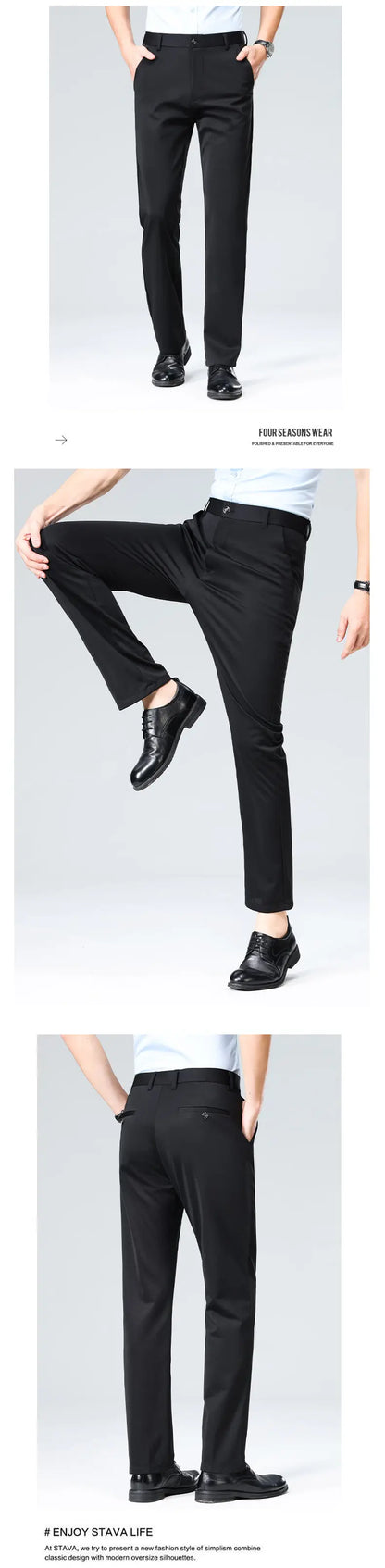 Men's Four-Way Stretch Business Casual Pants - Spring/Autumn Elastic Comfort Formal Dress Trousers for Office & Daily Wear