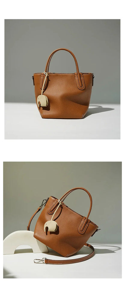 Head Layer Cowhide Vegetable Basket Bag Genuine Leather Cell Phone Crossbody Bag Commuter Shoulder Bucket Bag