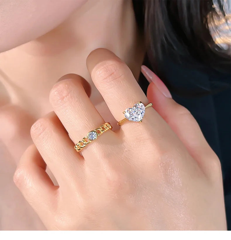 European and American Light Luxury Love 925 Silver Ring Set with High Carbon Diamond, Redion Ice Flower Cutting, Elegant Female