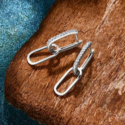 Moissanite Paperclip Link Earrings for Women Silver 925 Real 1.4mm D Color Diamond Huggie Hoop Earrings 2023 Trend Jewelry