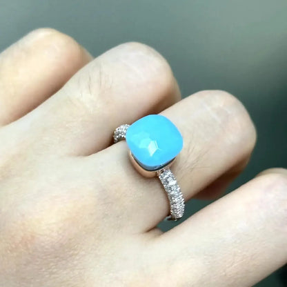 10.6mm S925 Ring Silver Rose Gold Metal 32 Colors Candy Style Zircon Crystal Ring for Women Fine Jewelry Party Gift Trendy Ring