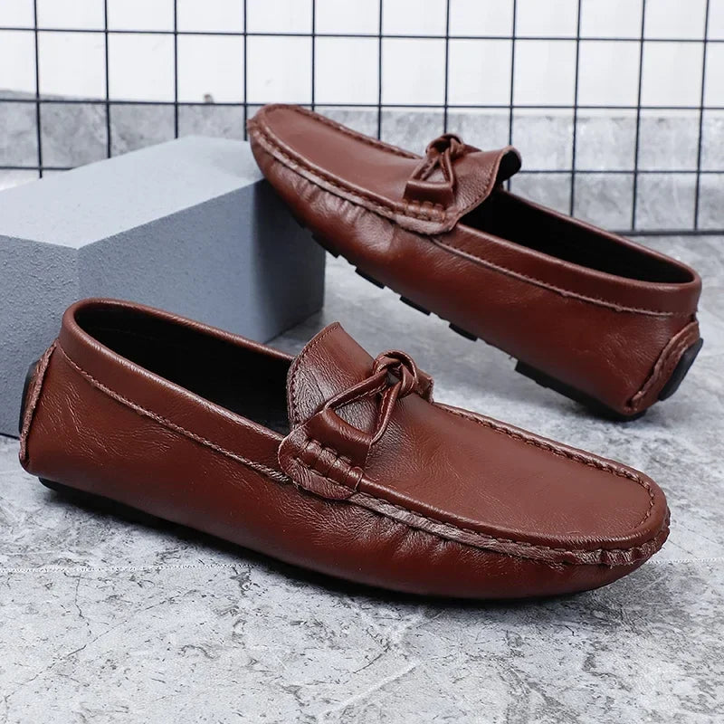 Genuine Leather Men Casual Shoes Black Mens Loafers Fashion Luxury Brand Lightweight Comfortable Slip on Boat Driving Shoes