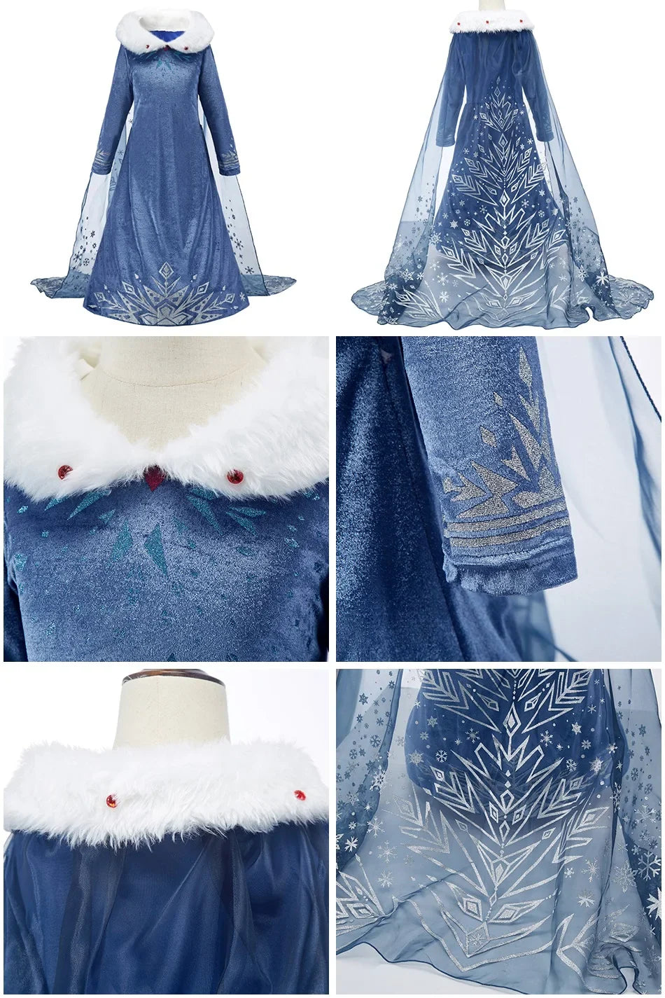 2025 Kid Elsa Anna Costume Girl Birthday Floral Dress Children Snow Queen Performance Fantasy Princess Evening Halloween Costume
