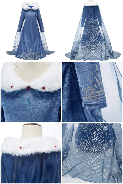2025 Kid Elsa Anna Costume Girl Birthday Floral Dress Children Snow Queen Performance Fantasy Princess Evening Halloween Costume