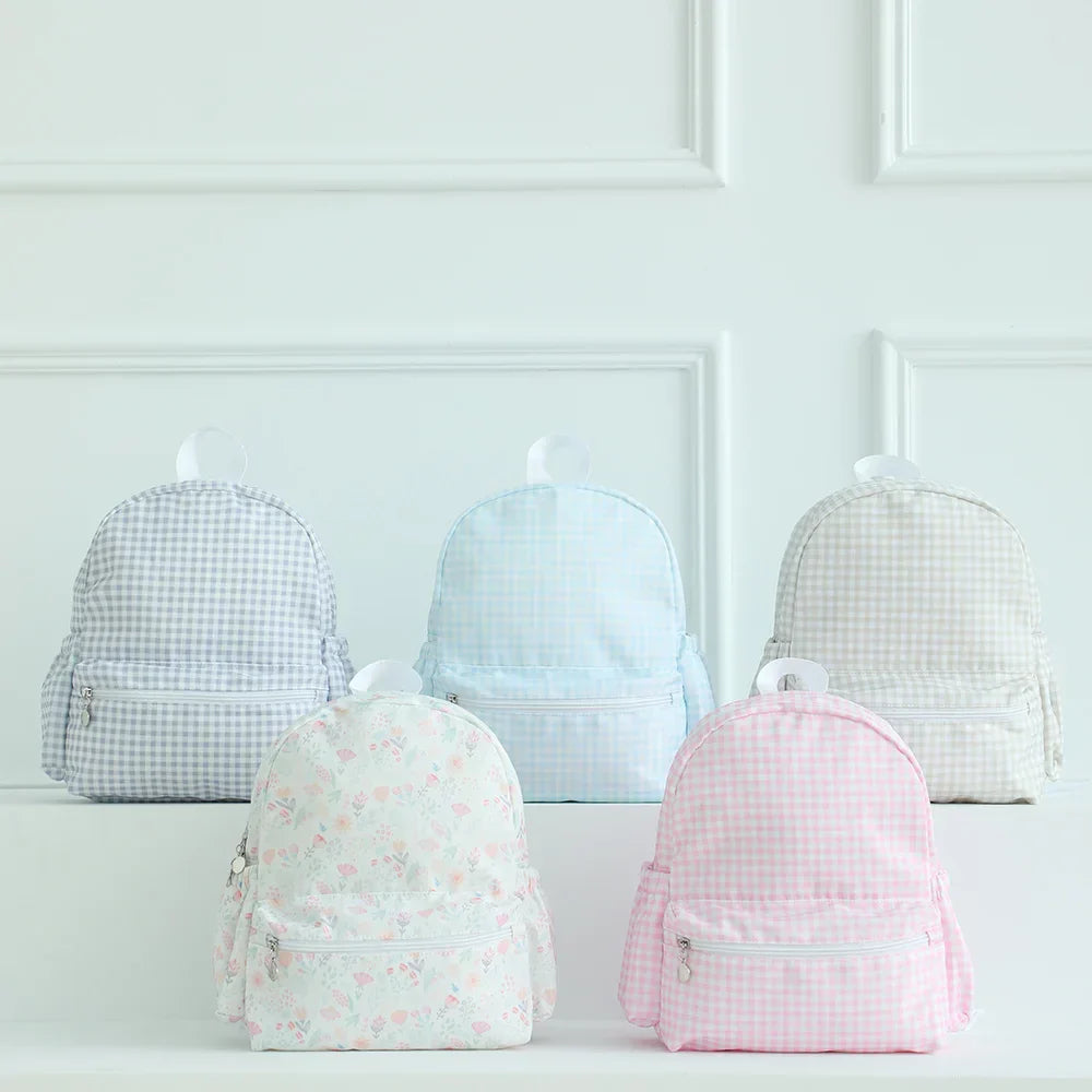 Plaid Backpack For Girls Boys Floral Waterproof Nylon Schoolbag Durable Lightweight Book Bag For Students