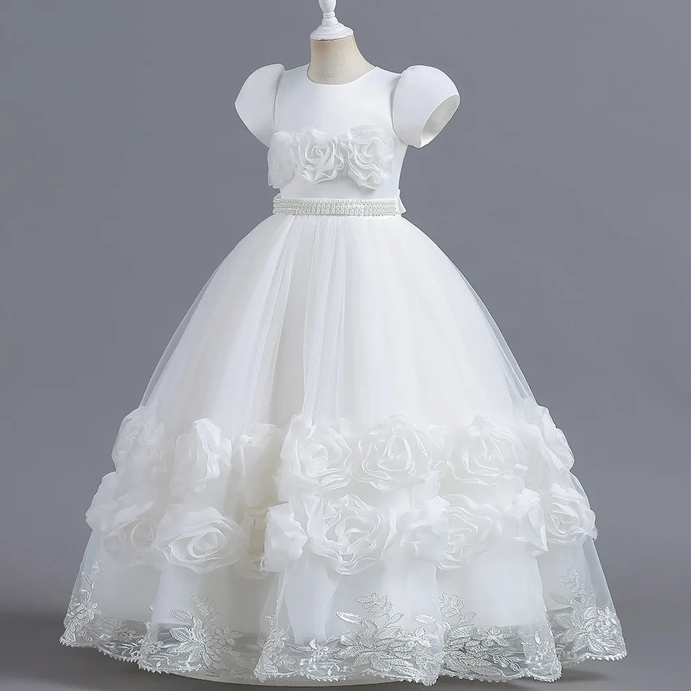 Summer Flower Bridemaids Party Girl Dresses Elegant Wedding Birthday Princess Prom Dress for Girls Bow Evening Christmas Costume