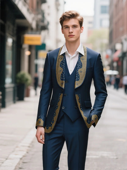 Luxury Wedding Suit For Fashion Men Beaded Slim Fit Groom Tuxedo Gentleman Party Suit 3 Pieces (Jacket+Pants+Vest) 2025