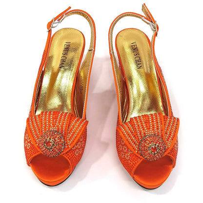 Italian Design Girly Style Golden Color Wedding Shoes And Bag Full Diamond Decoration Metal Closure Bags