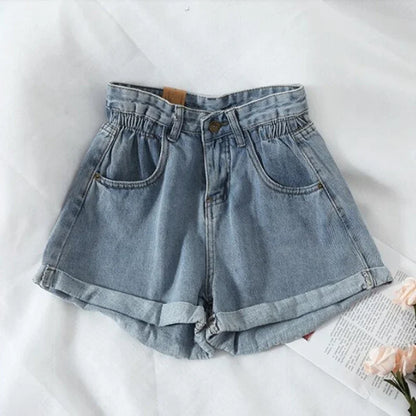Summer High Waist Denim Shorts Women Casual Loose Ladies Fashion Plus Size Elastic Waist Wide Leg Short Jeans Female