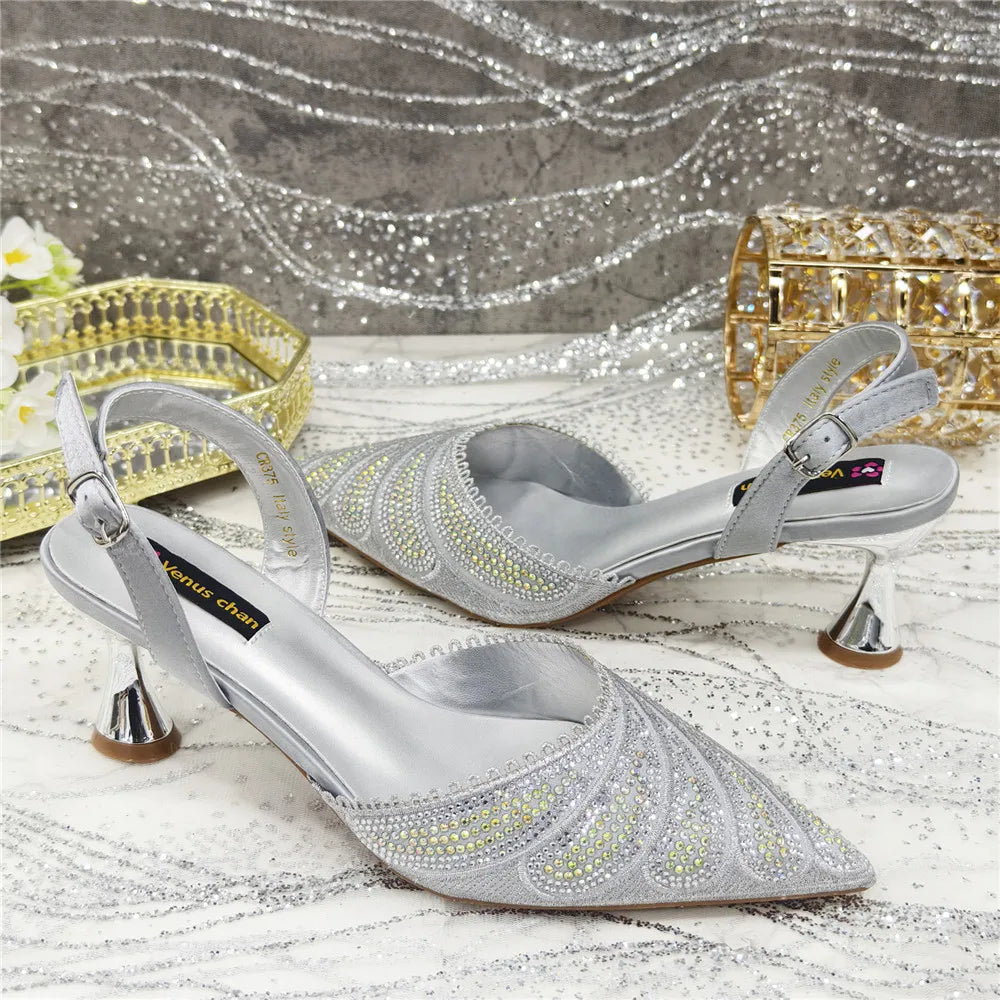High Quality African Wedding Shoes Summer Sandals for Wedding 2025 Sexy Pumps Rhinestone Fashion Women Wedding Shoes