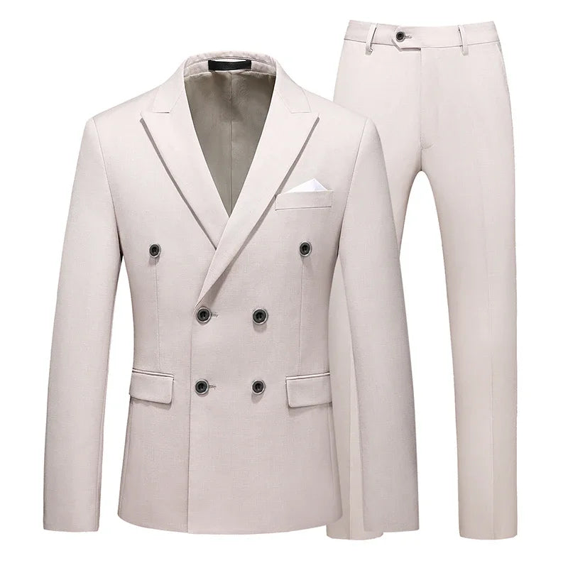 2 Pieces Double Breasted Formal Men Suits Slim FitGroom Tuxedos for Wedding Peaked Lapel Custom Male Blazer Prom Daily Wear