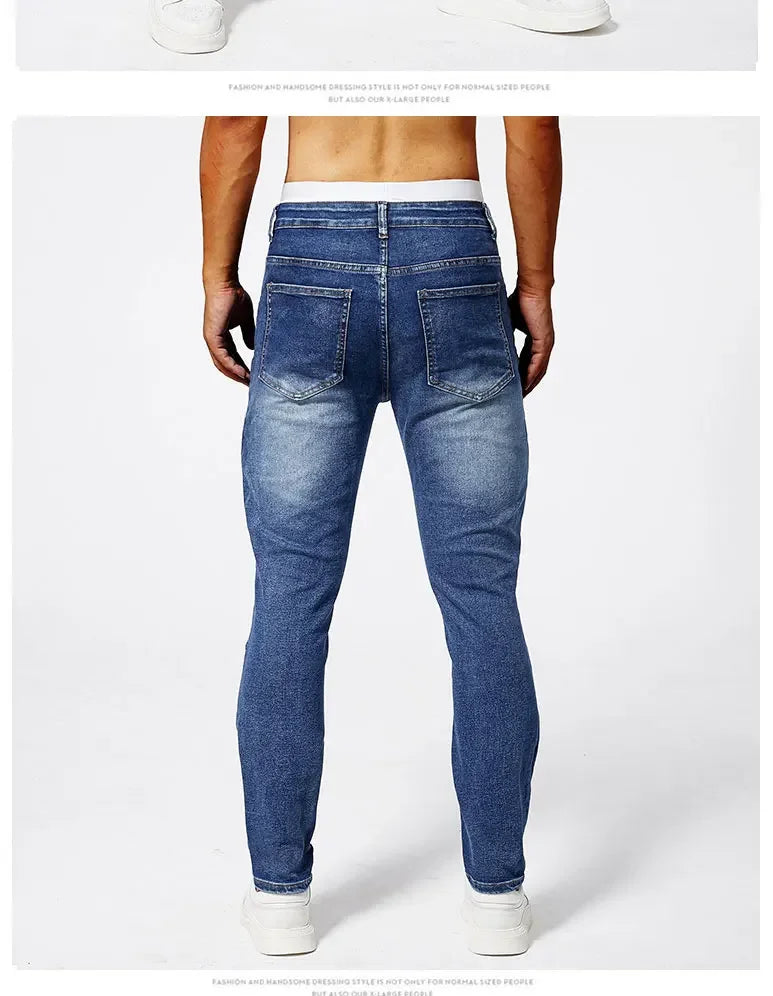 2025 Elastic Jeans Mens Small Straight Leg Denim Pants Outdoor Casual Motorcycle Pants High Street Classic High Quality Jeans