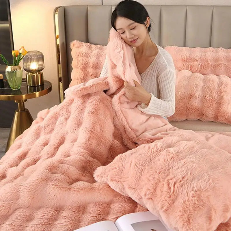 Super Soft Bubble Rabbit Velvet Blankets Multi Purpose All Seasons Air Conditioning Plush Blanket Solid Sofa Cover for Home