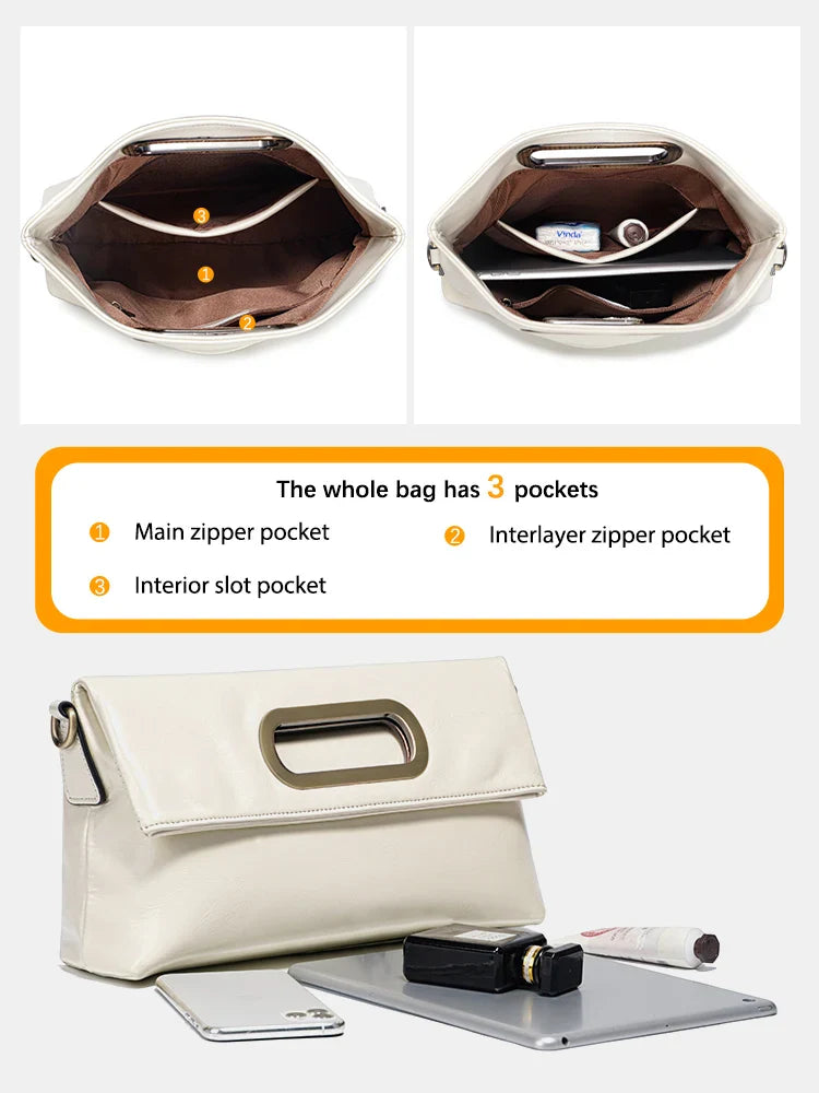 Genuine Leather Vintage Designer Handbag For Women Large Capacity Shoulder Bag New Brown Crossbody Bag Tote Bag Purse 2024