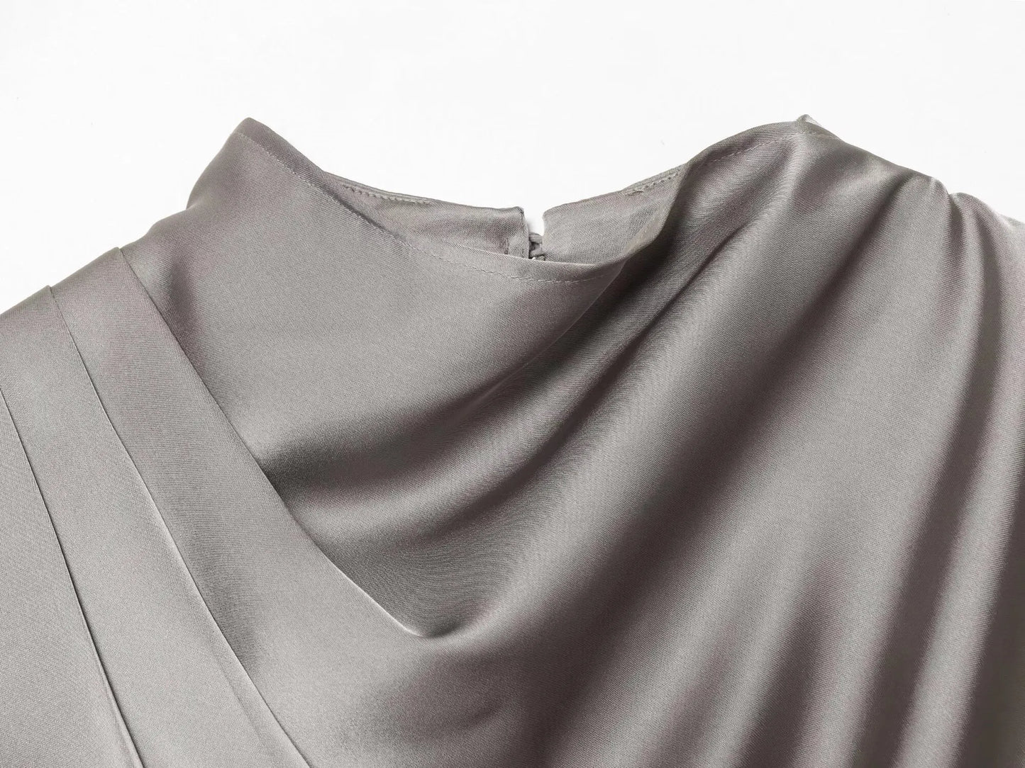 2026 Spring new women's elegant fashion shawl design satin drape top asymmetric wrinkled long-sleeved shirt