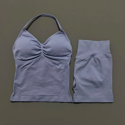 2 Piece Sports Set Women Seamless Yoga Tank With Removable Pads Top Scrunch Butt Workout Leggings Suit Gym Sports Sets