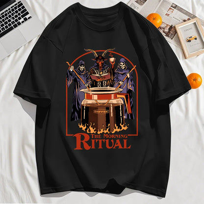The Morning Ritual Prints Men T-Shirt Summer Breathable Cotton Loose T Shirts All-Match O-Neck Soft Unisex Top
