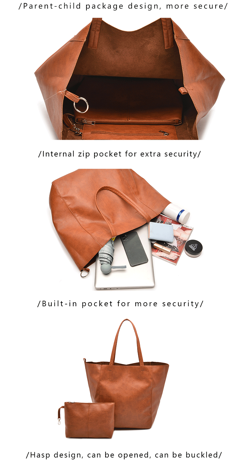 Retro 2 Set Bag Shoulder Bags High Capacity Tote Bags Metal Button Handbags Solid Color Multifunction Beach Bag For Ladies