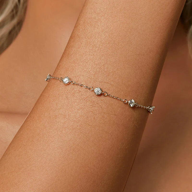 Round Bezel 0.87cttw Full D Color Moissanite Diamond Bracelet For Women 925 Silver GRA Certified 19cm Link Bracelets Gift