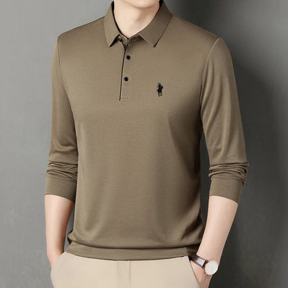 Spring and Autumn Pure Cotton Men's Long Sleeve Collar T-shirt Business Casual Fashion Comfortable Versatile Polo Shirt