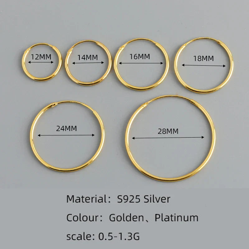 Genuine 925 Sterling Silver Fashion Korean Simple Hoop Earrings for Women Men Charming Chic Party Jewelry Accessories
