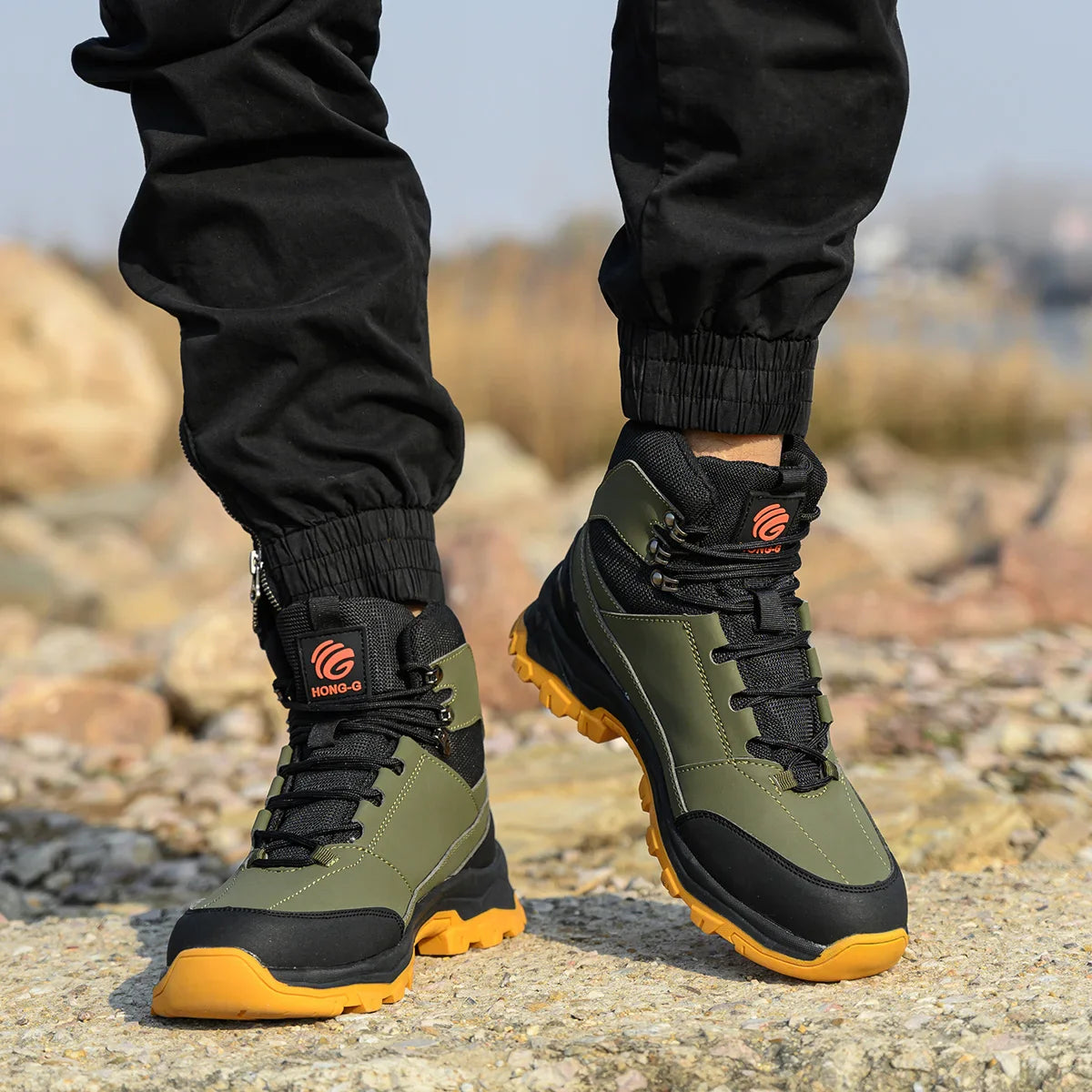 Rotary Buckle Men Work Boots Safety Steel Toe Safety Shoes Indestructible Shoes Anti-smash Puncture-Proof Work Shoes 38-47