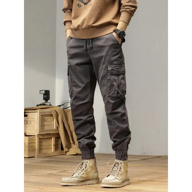 2025 New Multi-Pockets Spring Summer Cargo Pants Men Streetwear Zipper Leg Skinny Work Joggers Cotton Casual Tactical Trousers