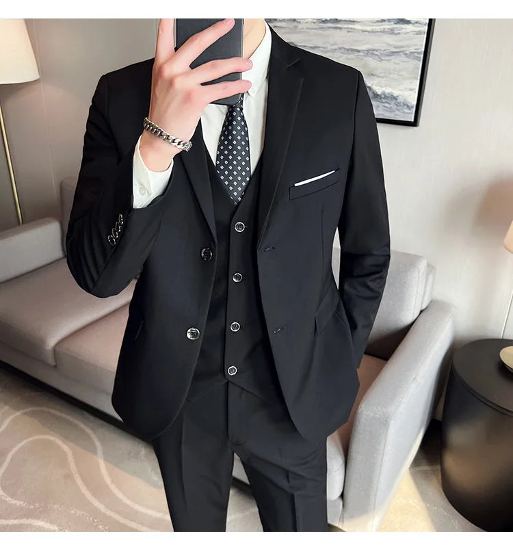 Men's High-Quality 3-Piece Business Casual Wedding Suit Vest Trousers Set Handsome Fashion Banquet Clothing S-6XL